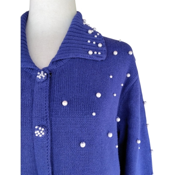 Storybook Knits Snowman Embroidered Pearl Scattered Snow Cotton Blend Size Small - Picture 3 of 8